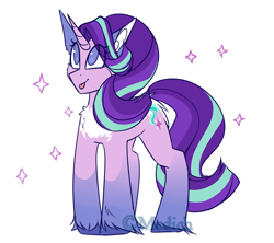 Size: 1500x1330 | Tagged: safe, artist:mediasmile666, edit, part of a set, character:starlight glimmer, species:pony, species:unicorn, coat markings, cropped, cutie mark, eye clipping through hair, female, mare, redesign, sidemouth, simple background, solo, tongue out, unshorn fetlocks, white background