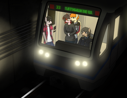 Size: 2372x1828 | Tagged: safe, artist:subway777, oc, oc:rave muller, oc:vincher, species:anthro, species:pegasus, species:pony, species:unicorn, cyrillic, metro, moscow, moscow metro, russian, subway, train