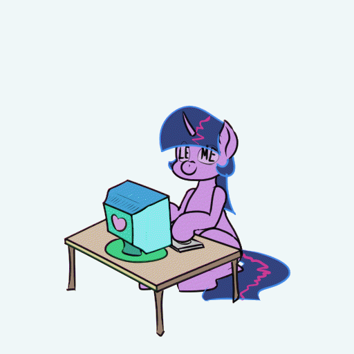 Size: 512x512 | Tagged: safe, artist:abstractunitorn, character:twilight sparkle, character:twilight sparkle (unicorn), species:pony, species:unicorn, season 9, animated, anvil, computer, escii keyboard, female, gif, keyboard, simple background, white background