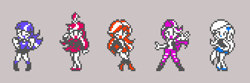 Size: 840x280 | Tagged: safe, artist:theratedrshimmer, character:moondancer, character:starlight glimmer, character:sunset shimmer, character:trixie, character:twilight sparkle, my little pony:equestria girls, equestria girls-ified, female, limited palette, pixel art