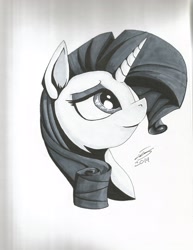 Size: 2550x3300 | Tagged: safe, artist:sigilponies, character:rarity, species:pony, species:unicorn, bust, female, grayscale, ink drawing, monochrome, solo, traditional art