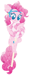 Size: 2154x5500 | Tagged: safe, artist:belka-sempai, character:pinkie pie, species:crystal pony, absurd resolution, beanbrows, bow, candy, eyebrows, female, food, hair bow, lollipop, simple background, smiling, solo, sparkles, transparent background
