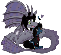Size: 852x764 | Tagged: safe, artist:angelofthewisp, species:earth pony, species:pony, species:siren, blood, bone, bring me the horizon, clothing, commission, curved horn, fangs, gay, glow, happy, heart, horn, kellin quinn, lip piercing, long sleeves, male, nuzzling, oliver sykes, piercing, ponified, rainbow blood, shipping, shirt, simple background, sleeping with sirens, smiling, tattoo, transparent background, undead, zombie, zombie pony