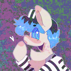 Size: 702x702 | Tagged: safe, artist:rymdsten, oc, oc:wolfster dan, species:earth pony, species:pony, blushing, clothing, cute, male, original species, prison outfit, prison stripes, solo