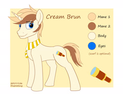 Size: 3000x2300 | Tagged: safe, artist:dash wang, oc, oc only, oc:cream brun, species:pony, species:unicorn, clothing, male, reference sheet, scarf, telescope