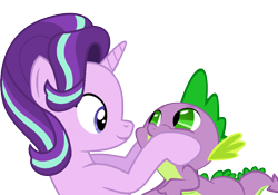 Size: 1000x700 | Tagged: safe, artist:rozyfly10, character:spike, character:starlight glimmer, species:dragon, species:pony, species:unicorn, ship:sparlight, cute, female, glimmerbetes, male, mare, shipping, simple background, spikabetes, spikelove, squishy cheeks, straight, transparent background, vector