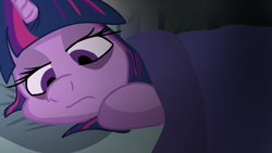 Size: 2560x1440 | Tagged: safe, artist:alltheworldbronyf, character:twilight sparkle, species:alicorn, species:pony, bags under eyes, bed, blanket, comic, female, frown, in bed, lidded eyes, mare, sad, solo