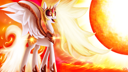 Size: 1920x1080 | Tagged: safe, artist:jphyperx, character:daybreaker, character:princess celestia, species:alicorn, species:pony, female, fire, mare, solo