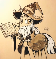 Size: 2268x2414 | Tagged: safe, artist:kaleido-art, character:star swirl the bearded, species:pony, species:unicorn, inktober, book, high res, ink drawing, male, pencil drawing, solo, stallion, traditional art