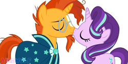 Size: 1902x960 | Tagged: safe, artist:amgiwolf, character:starlight glimmer, character:sunburst, species:pony, ship:starburst, female, kissing, male, shipping, simple background, straight, transparent background, vector