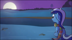 Size: 1920x1080 | Tagged: safe, artist:captainbritish, character:minuette, species:pony, ask, clothing, colgateanswers, female, filly, filly minuette, moon, scarf, solo, tumblr, younger