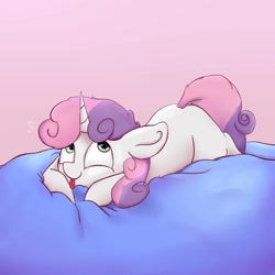 Size: 894x894 | Tagged: safe, artist:rainyvisualz, character:sweetie belle, species:pony, species:unicorn, blep, cute, diasweetes, female, filly, heart, lying down, prone, smiling, solo, tongue out