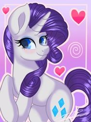 Size: 1536x2048 | Tagged: safe, artist:sweetkllrvane, character:rarity, species:pony, species:unicorn, beautiful, blushing, cute, cutie mark, female, heart, looking at you, mare, raribetes, smiling, solo
