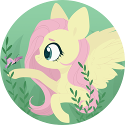 Size: 4000x4000 | Tagged: safe, artist:belka-sempai, character:fluttershy, species:pegasus, species:pony, bust, butterfly, chest fluff, female, looking at something, mare, profile, reaching, round, smiling, solo, spread wings, wings