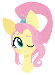 Size: 3000x4063 | Tagged: safe, artist:belka-sempai, character:fluttershy, species:pegasus, species:pony, episode:the last problem, g4, my little pony: friendship is magic, alternate hairstyle, bust, cute, female, looking at you, mare, older, older fluttershy, one eye closed, portrait, shyabetes, simple background, smiling, solo, transparent background, wink