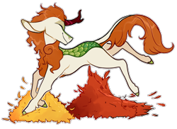 Size: 1280x931 | Tagged: safe, artist:malphym, character:autumn blaze, species:kirin, autumn, eyes closed, female, leaves, misleading thumbnail, prancing, simple background, smiling, solo, transparent background