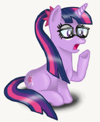 Size: 443x540 | Tagged: safe, artist:pabrony83, character:twilight sparkle, character:twilight sparkle (scitwi), character:twilight sparkle (unicorn), species:pony, species:unicorn, my little pony:equestria girls, cute, equestria girls ponified, fanfic art, female, glasses, mare, ponified, sitting, solo, surprised, twiabetes