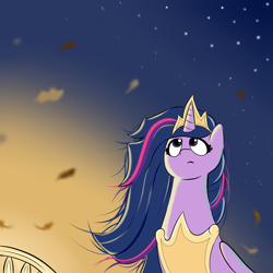 Size: 5000x5000 | Tagged: safe, artist:waffletheheadmare, character:twilight sparkle, character:twilight sparkle (alicorn), species:alicorn, species:pony, episode:the last problem, g4, my little pony: friendship is magic, eyelashes, female, horn, jewelry, leaves, mane, morning, older, older twilight, princess twilight 2.0, solo, stars, wind, wings