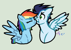 Size: 410x290 | Tagged: safe, artist:brendalobinha, base used, edit, character:rainbow dash, character:soarin', species:pegasus, species:pony, ship:soarindash, :t, eyes closed, female, green background, kissing, male, puffy cheeks, shipping, simple background, spread wings, straight, wings