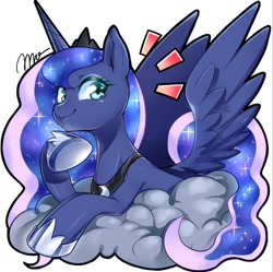 Size: 414x412 | Tagged: safe, artist:mococo, character:princess luna, species:alicorn, species:pony, cloud, crown, cute, female, hoof shoes, jewelry, lunabetes, mare, on a cloud, regalia, simple background, solo, white background