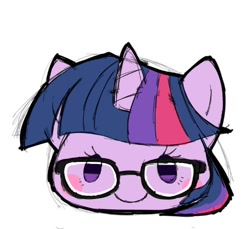 Size: 484x444 | Tagged: safe, artist:mococo, character:twilight sparkle, species:pony, blushing, bust, cute, female, glasses, head only, portrait, simple background, solo, twiabetes, white background