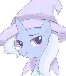 Size: 1188x1368 | Tagged: safe, artist:ginmaruxx, character:trixie, species:pony, species:unicorn, bust, clothing, cute, diatrixes, female, hat, portrait, simple background, solo, trixie's hat, white background
