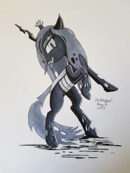 Size: 774x1032 | Tagged: safe, artist:sigilponies, character:queen chrysalis, species:changeling, inktober, changeling queen, female, inktober 2019, rearing, solo, tongue out, traditional art