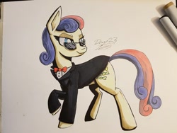 Size: 1032x774 | Tagged: safe, artist:sigilponies, character:bon bon, character:sweetie drops, species:pony, inktober, bon bond, clothing, female, inktober 2019, solo, suit, sunglasses, traditional art