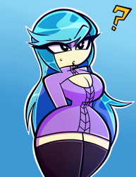 Size: 950x1230 | Tagged: safe, artist:nelljoestar, character:auntie lofty, species:human, my little pony:equestria girls, breasts, busty auntie lofty, cleavage, cleavage window, clothing, digital art, dress, equestria girls-ified, female, humanized, socks, solo, thigh highs
