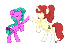 Size: 2250x1688 | Tagged: safe, artist:minty joy, oc, oc only, oc:minty joy, oc:treble pen, species:pony, species:unicorn, duo, duo female, female, png, simple background, transparent background