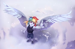 Size: 1920x1253 | Tagged: safe, artist:dumddeer, character:rainbow dash, my little pony:equestria girls, armpits, looking up, snow, spread wings, wings