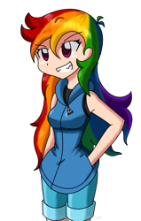 Size: 488x768 | Tagged: safe, artist:kurus22, character:rainbow dash, species:human, cute, dashabetes, female, hands in pockets, humanized, simple background, smiling, solo, transparent background