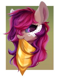 Size: 1607x2149 | Tagged: safe, artist:rokufuro, oc, oc only, oc:asteroid trail, species:pegasus, species:pony, bandana, bust, female, looking at you, mare, markings, portrait, solo