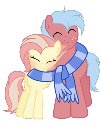Size: 1024x1268 | Tagged: safe, artist:theapplebeauty, base used, oc, oc:firefly shy, oc:pure macintosh, parent:big macintosh, parent:fire streak, parent:fluttershy, parent:trixie, parents:trixmac, species:pony, clothing, crack ship offspring, cute, eyes closed, female, male, mare, oc x oc, offspring, parents:flutterstreak, scarf, shared clothing, shared scarf, shipping, simple background, stallion, transparent background