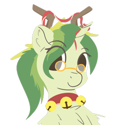 Size: 1500x1500 | Tagged: safe, artist:rhythmpixel, oc, oc only, species:pony, species:unicorn, antlers, bell, bell collar, bust, chest fluff, collar, female, mare, portrait, simple background, solo, spectacles, transparent background