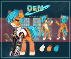 Size: 2036x1680 | Tagged: safe, artist:dodo, oc, oc only, oc:den, species:earth pony, species:pony, armor, clothing, guard, looking at you, male, reference, reference sheet, shirt, solo, stallion