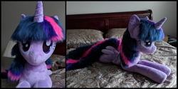 Size: 3000x1500 | Tagged: safe, artist:joltage, character:twilight sparkle, character:twilight sparkle (alicorn), species:alicorn, species:pony, bed, irl, life size, photo, plushie, solo