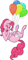 Size: 450x950 | Tagged: safe, artist:malphym, character:pinkie pie, species:earth pony, species:pony, balloon, blushing, cute, diapinkes, eyes closed, female, floating, flying, laughing, mare, raised hoof, raised leg, simple background, solo, then watch her balloons lift her up to the sky, transparent background