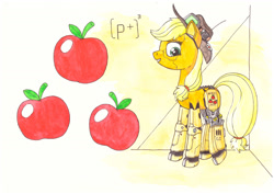 Size: 1280x906 | Tagged: safe, artist:zocidem, character:applejack, species:earth pony, species:pony, appleborg, augmented, biohacking, clothing, crossover, cyborg, deus ex, drawing, hat, technology, traditional art