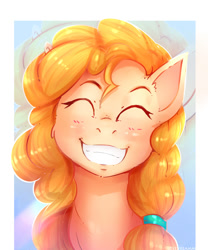 Size: 1250x1500 | Tagged: safe, artist:lostdreamm, character:pear butter, species:earth pony, species:pony, cute, eyes closed, female, grin, pearabetes, smiling, solo, teeth