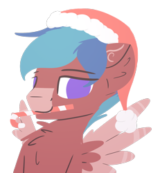 Size: 1196x1294 | Tagged: safe, artist:rhythmpixel, oc, oc only, species:pegasus, species:pony, bust, candy, candy cane, chest fluff, christmas, clothing, colored wings, food, hat, holiday, male, portrait, santa hat, simple background, solo, stallion, transparent background, wings