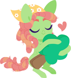 Size: 4000x4415 | Tagged: safe, artist:belka-sempai, character:tree hugger, species:earth pony, species:pony, absurd resolution, cute, eyes closed, female, heart, huggerbetes, mare, plushie, simple background, smiling, solo, transparent background, tree