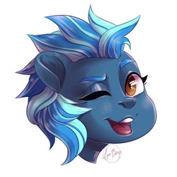 Size: 894x894 | Tagged: safe, artist:hollybright, oc, oc:freezer burn, species:anthro, species:pegasus, species:pony, anthro oc, blushing, commissioner:genki, fanfic art, fanfic character, female, happy, hazel eyes, mohawk, pegasus oc, solo, winking at you, wonderbolt trainee, ych result