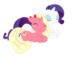 Size: 800x600 | Tagged: safe, artist:piichu-pi, character:rarity, oc, species:pony, species:unicorn, duo, duo female, eyes closed, female, floppy ears, mare, prone, simple background, smiling, snuggling, transparent background