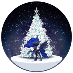 Size: 1920x1920 | Tagged: safe, artist:feuerrader-nmm, character:princess luna, species:alicorn, species:pony, 3d, christmas, christmas tree, eyes closed, female, happy, holiday, mare, rearing, simple background, snow globe, solo, transparent background, tree