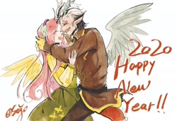 Size: 3264x2238 | Tagged: safe, artist:sadistjolt, character:discord, character:fluttershy, species:human, ship:discoshy, cute, discute, female, happy new year 2020, high res, humanized, male, shipping, straight