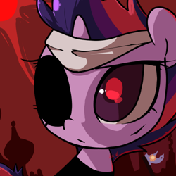 Size: 500x500 | Tagged: safe, artist:penpale-heart, character:twilight sparkle, species:pony, episode:it's about time, g4, my little pony: friendship is magic, alternate hairstyle, bust, eyepatch, female, future twilight, mare, portrait, solo