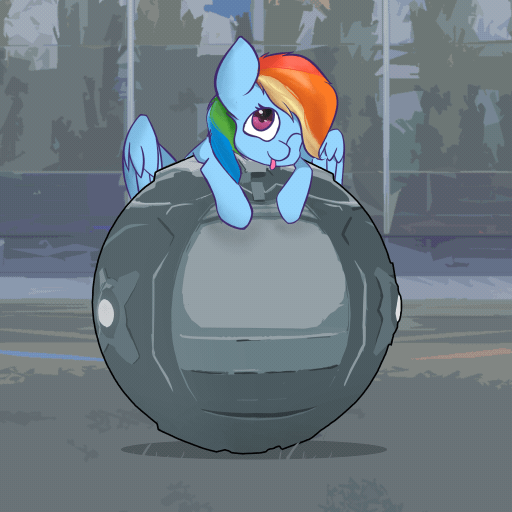 Size: 512x512 | Tagged: safe, artist:rainyvisualz, character:rainbow dash, species:pegasus, species:pony, animated, ball, cute, dashabetes, female, gif, mare, one eye closed, perfect loop, rocket league, solo, tongue out, wink