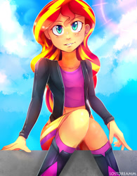 Size: 1000x1280 | Tagged: safe, artist:lostdreamm, character:sunset shimmer, my little pony:equestria girls, female, looking at you, smiling, solo