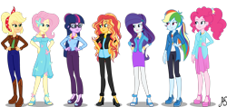 Size: 3571x1680 | Tagged: safe, artist:sparkling-sunset-s08, base used, character:applejack, character:fluttershy, character:pinkie pie, character:rainbow dash, character:rarity, character:sunset shimmer, character:twilight sparkle, character:twilight sparkle (scitwi), species:eqg human, my little pony:equestria girls, adult, glasses, humane five, humane seven, humane six, older, older applejack, older fluttershy, older pinkie pie, older rainbow dash, older rarity, older sci-twi, older sunset, older twilight, simple background, transparent background, vector